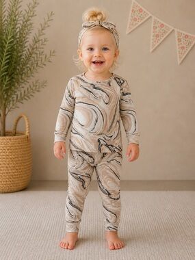 Mason Grey Mini Baby Marble Lounge Set Neutral Matching Outfit | Size 9-12M